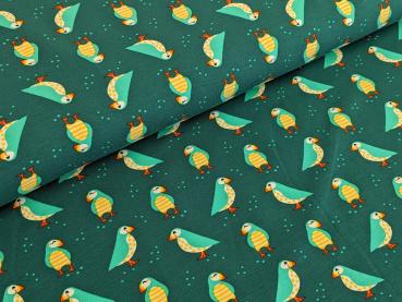 Reststück Baumwolljersey Vogel Puffin Petrol 50 x 150 cm